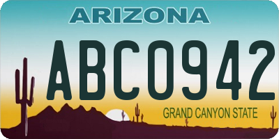 AZ license plate ABC0942