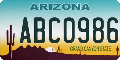 AZ license plate ABC0986