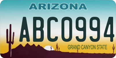 AZ license plate ABC0994