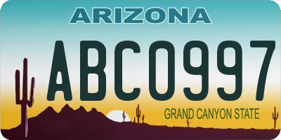 AZ license plate ABC0997