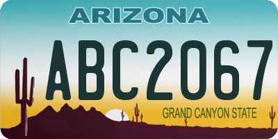 AZ license plate ABC2067