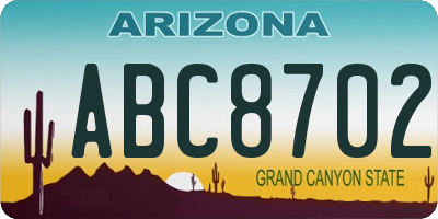 AZ license plate ABC8702