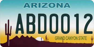 AZ license plate ABD0012