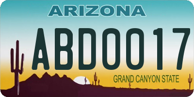 AZ license plate ABD0017