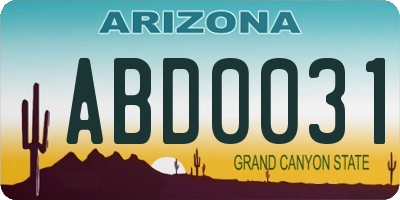AZ license plate ABD0031