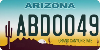 AZ license plate ABD0049
