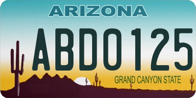 AZ license plate ABD0125