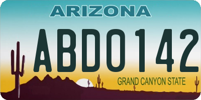 AZ license plate ABD0142