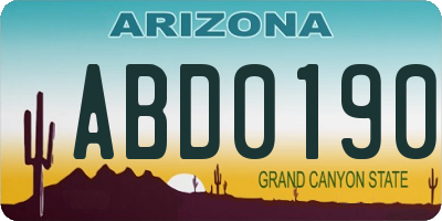 AZ license plate ABD0190