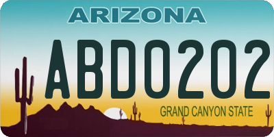 AZ license plate ABD0202