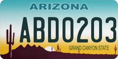 AZ license plate ABD0203