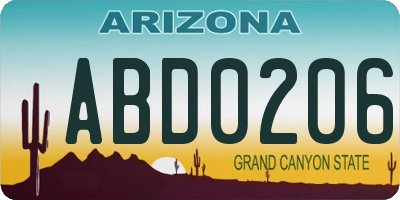 AZ license plate ABD0206