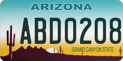 AZ license plate ABD0208