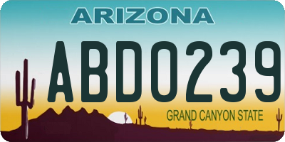 AZ license plate ABD0239