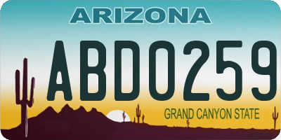 AZ license plate ABD0259