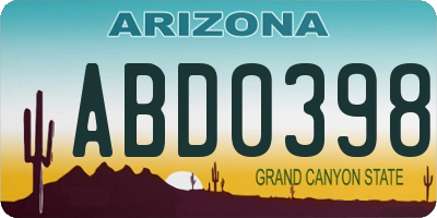 AZ license plate ABD0398