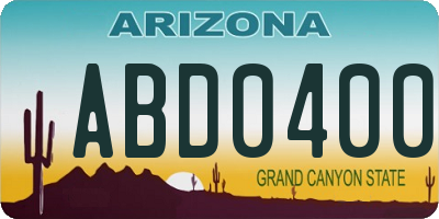AZ license plate ABD0400