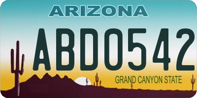 AZ license plate ABD0542