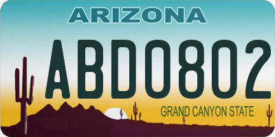AZ license plate ABD0802