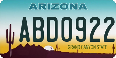AZ license plate ABD0922