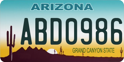 AZ license plate ABD0986