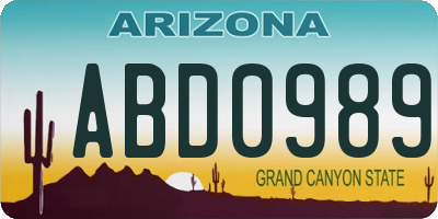 AZ license plate ABD0989