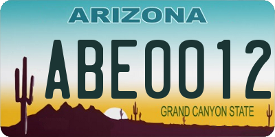 AZ license plate ABE0012