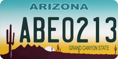 AZ license plate ABE0213