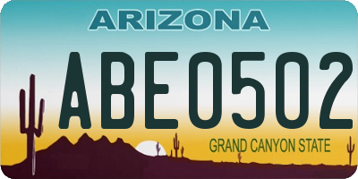 AZ license plate ABE0502