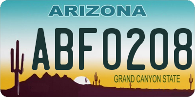 AZ license plate ABF0208