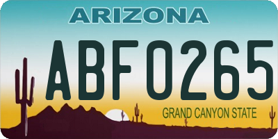 AZ license plate ABF0265