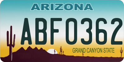 AZ license plate ABF0362