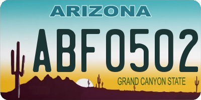 AZ license plate ABF0502