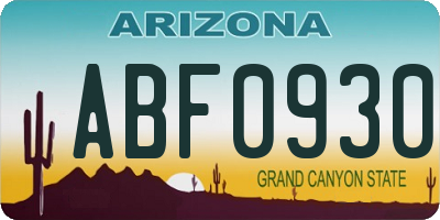 AZ license plate ABF0930