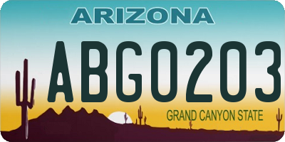 AZ license plate ABG0203