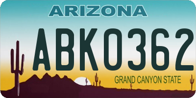AZ license plate ABK0362