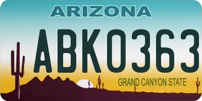 AZ license plate ABK0363