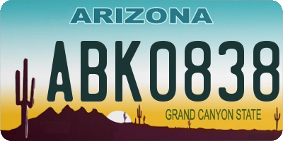 AZ license plate ABK0838