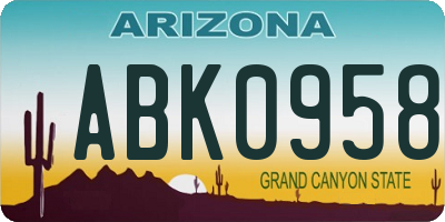 AZ license plate ABK0958