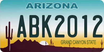 AZ license plate ABK2012