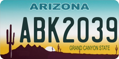 AZ license plate ABK2039