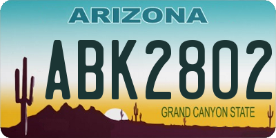 AZ license plate ABK2802