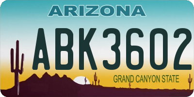 AZ license plate ABK3602