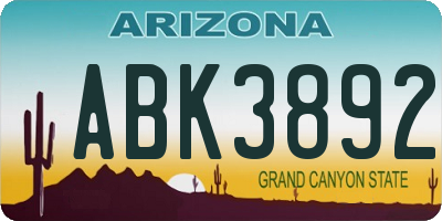 AZ license plate ABK3892