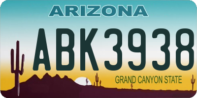 AZ license plate ABK3938