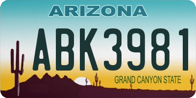 AZ license plate ABK3981