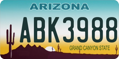 AZ license plate ABK3988