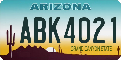 AZ license plate ABK4021