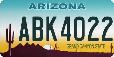 AZ license plate ABK4022