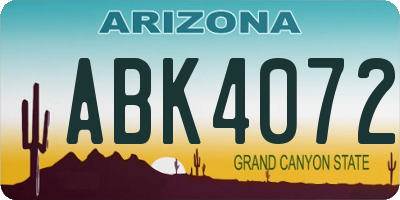 AZ license plate ABK4072